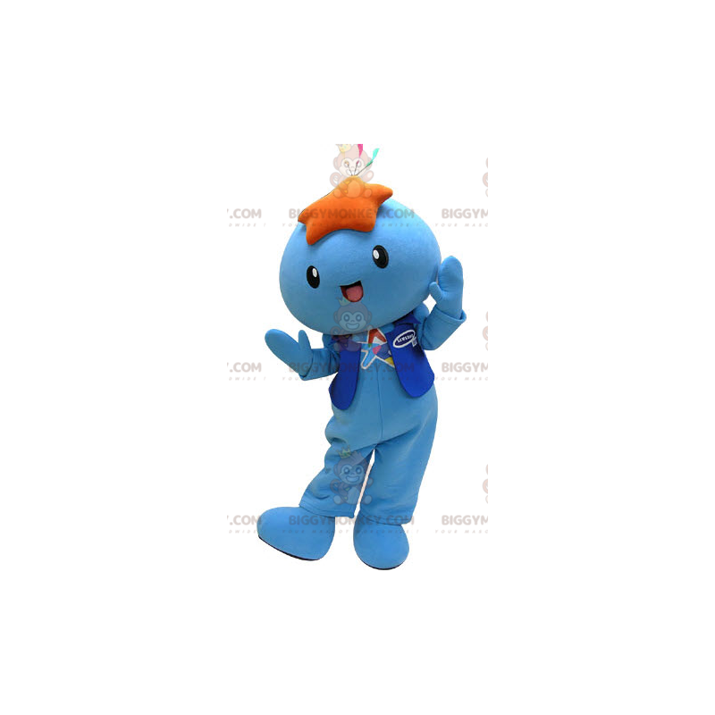 BIGGYMONKEY™ Mascot Costume Blue Snowman with Star on Head –