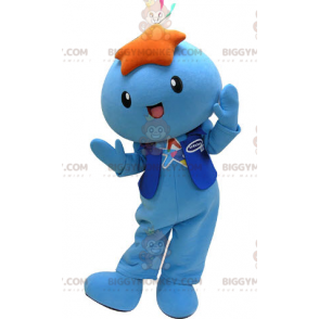 BIGGYMONKEY™ Mascot Costume Blue Snowman with Star on Head –