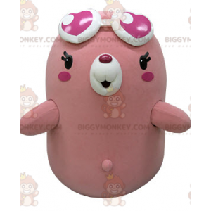 Disfraz de mascota BIGGYMONKEY™ Oso rosa y blanco con gafas en