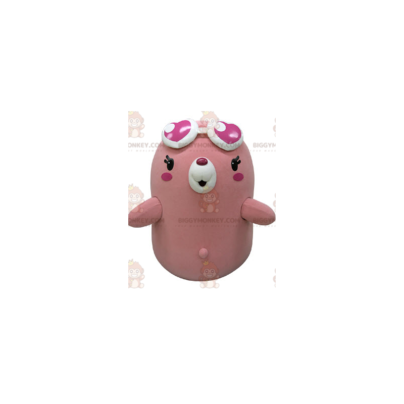 Fantasia de mascote BIGGYMONKEY™ Urso Rosa e Branco com Óculos