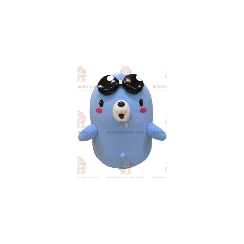 Blå och vit björn BIGGYMONKEY™ maskotdräkt med svarta glasögon