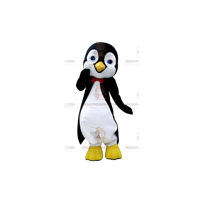 BIGGYMONKEY™ Maskotdräkt Svartvit pingvin med söta blå ögon -
