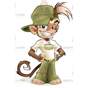Μασκότ BIGGYMONKEY™ Καφέ μαϊμού με πράσινη και λευκή στολή -