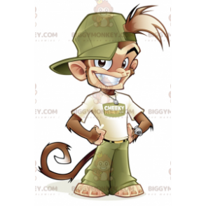 BIGGYMONKEY™ Mascottekostuum Bruine aap in groen-witte outfit -