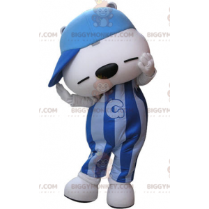 Blau-weißer Teddybär BIGGYMONKEY™ Maskottchen-Kostüm mit Mütze