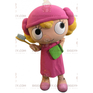 BIGGYMONKEY™ Mascot Costume Blonde Girl Dressed In Pink -