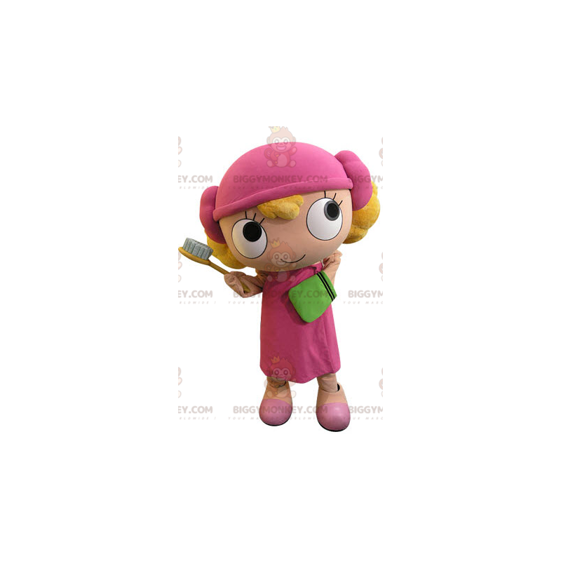 Disfraz de mascota BIGGYMONKEY™ Chica rubia vestida de rosa -
