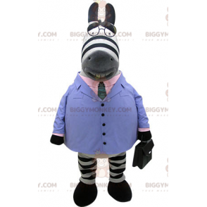 Zebra BIGGYMONKEY™ Maskottchenkostüm im blauen Anzug mit
