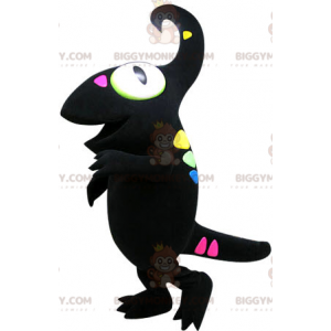 BIGGYMONKEY™ mascottekostuum zwarte kameleon met kleurrijke