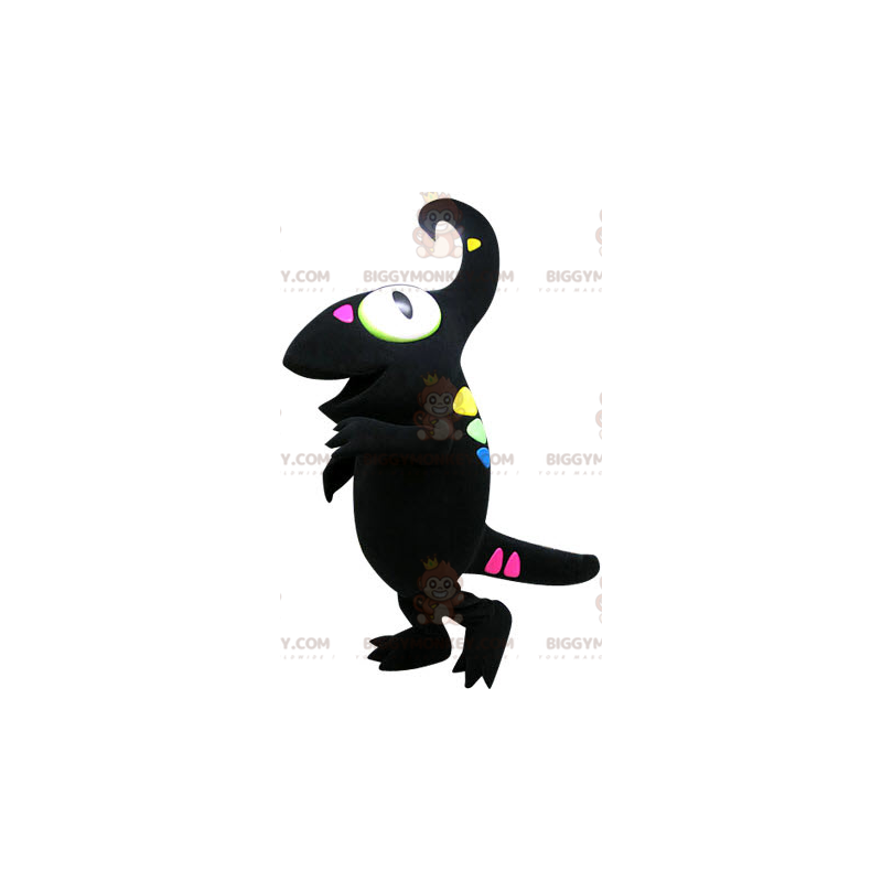 BIGGYMONKEY™ Mascot Costume Black Chameleon with Colorful Spots