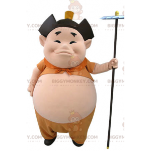 BIGGYMONKEY™ asiatisk mand med maskotkostume med stor mave -