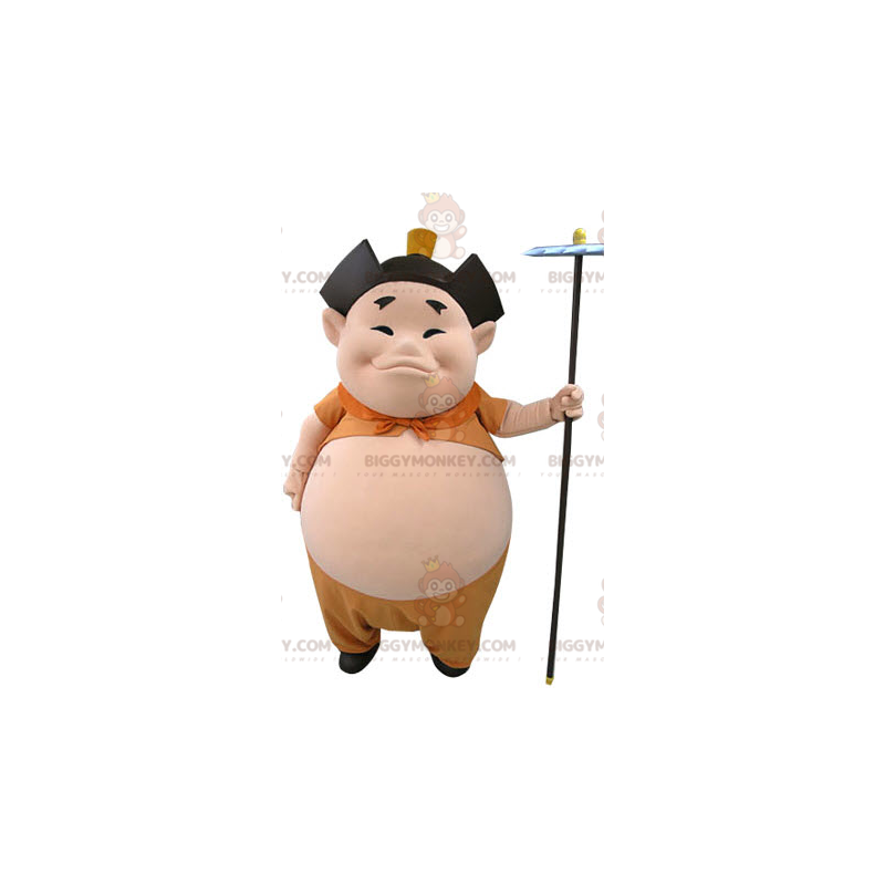 BIGGYMONKEY™ Aziatische man met grote buik mascottekostuum -
