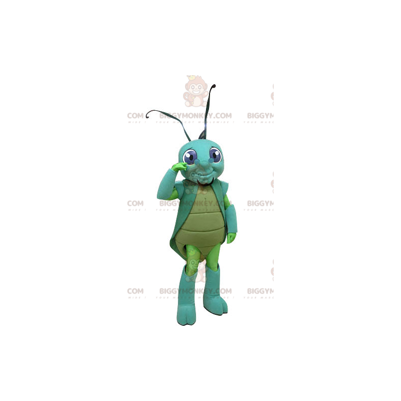 Costume de mascotte BIGGYMONKEY™ de criquet d'insecte vert et