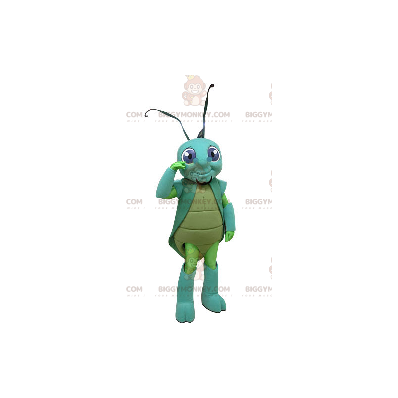 Costume mascotte BIGGYMONKEY™ da locusta insetto verde e blu -