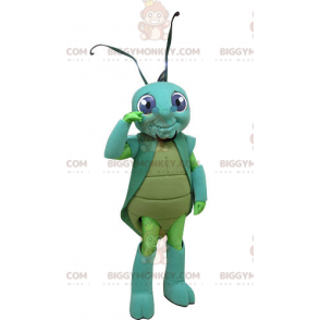 Costume mascotte BIGGYMONKEY™ da locusta insetto verde e blu -