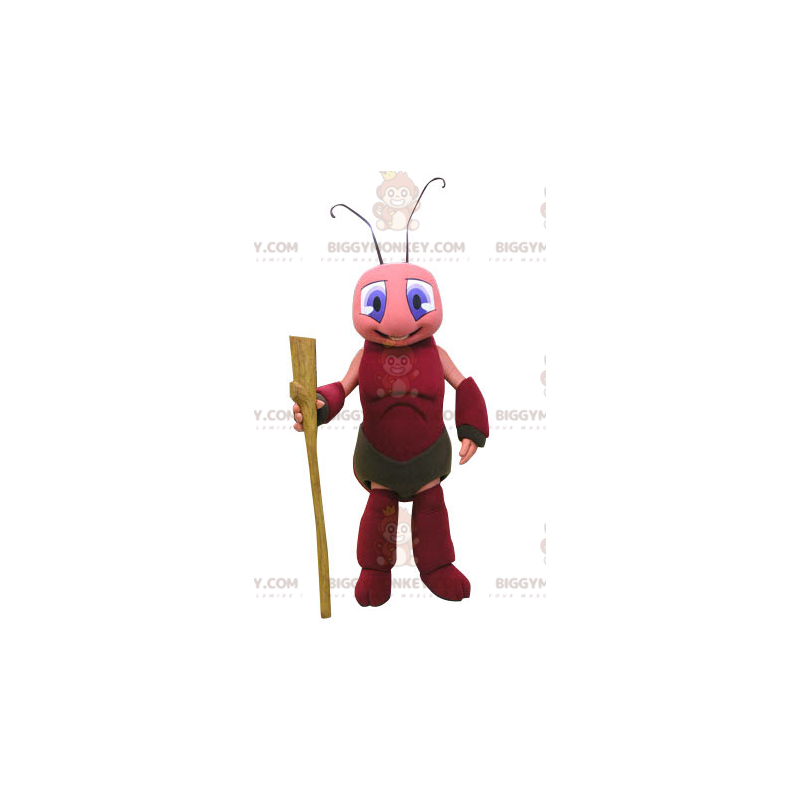 Traje de mascote de formiga de gafanhoto rosa e vermelho