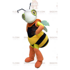 BIGGYMONKEY™ mascot costume yellow black and pink bee. Insect