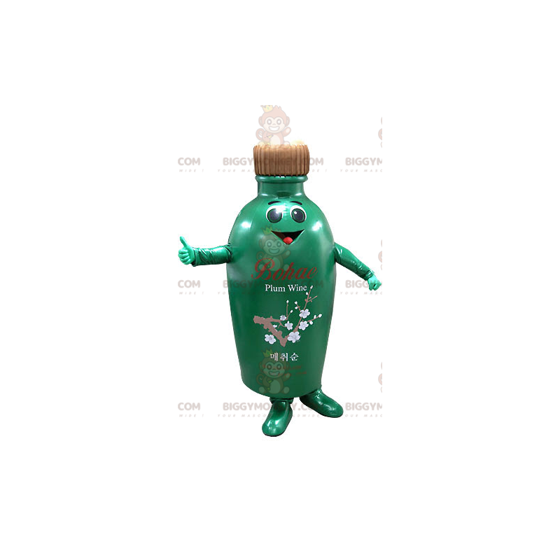Kostým maskota BIGGYMONKEY™ s úsměvem ze zelené a hnědé láhve –
