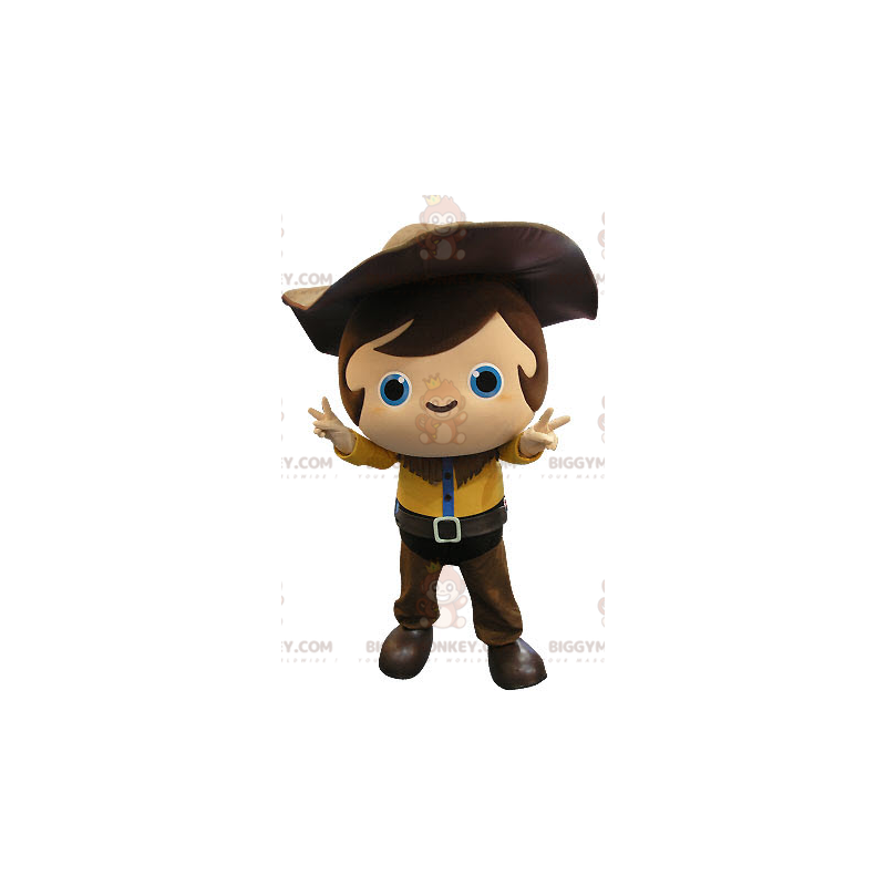 Cowboy Child BIGGYMONKEY™ Mascot Costume with Yellow and Brown