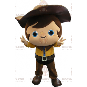 Cowboy Child BIGGYMONKEY™ maskotdräkt med gul och brun outfit -