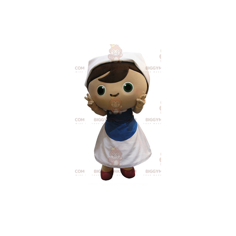 BIGGYMONKEY™ mascot costume of a girl dressed as a housewife.