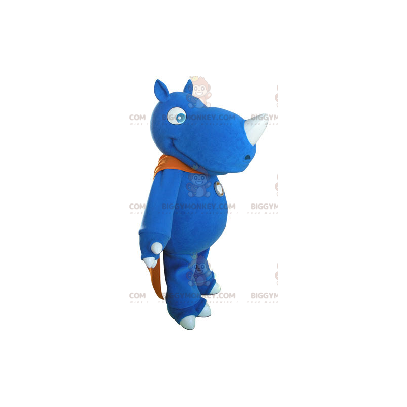 Blauwe neushoorn BIGGYMONKEY™ mascottekostuum met oranje cape -