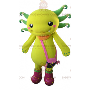 Gelbes und grünes BIGGYMONKEY™-Maskottchen-Kostüm mit