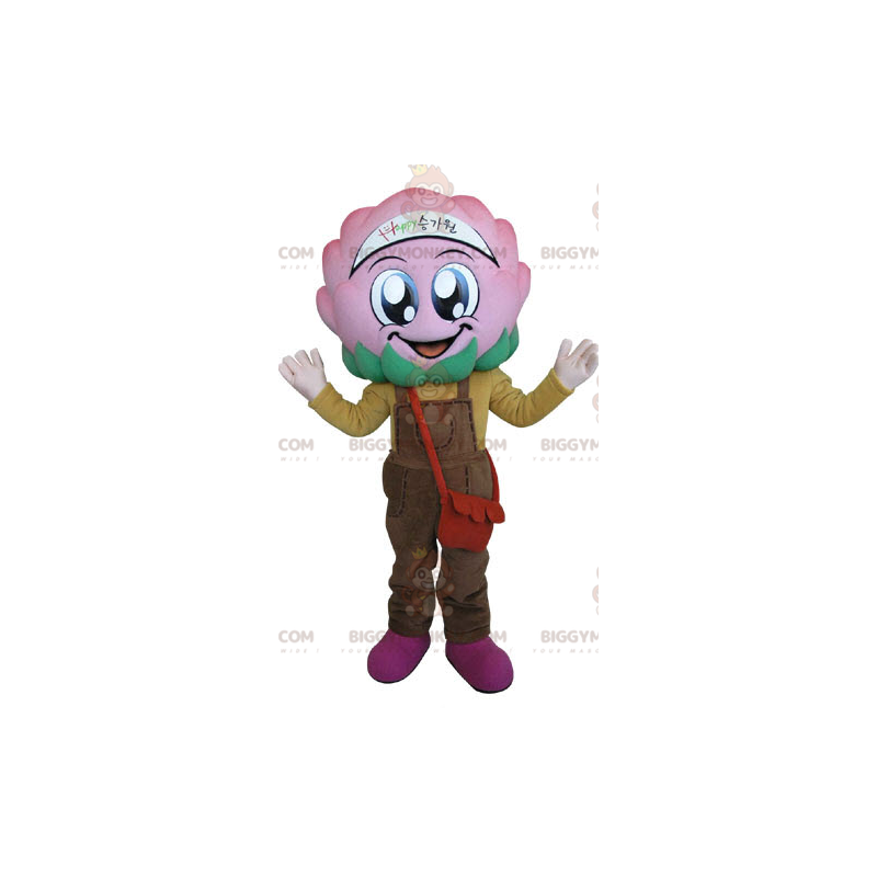 Pink Cabbage Flower BIGGYMONKEY™ Mascot Costume with Overalls -