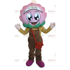 Pink Cabbage Flower BIGGYMONKEY™ Mascot Costume with Overalls -