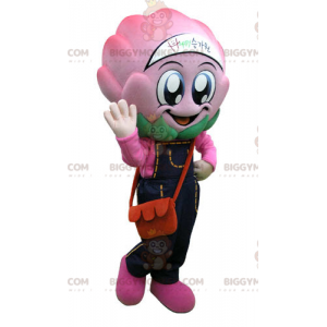 Kostým maskota z růžového artyčoku BIGGYMONKEY™ s overalem –