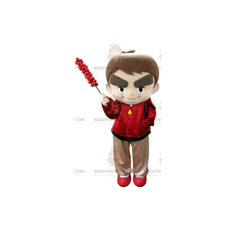 Little boy BIGGYMONKEY™ mascot costume dressed in red with big