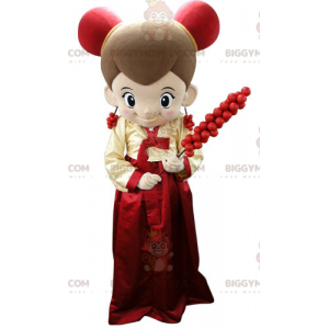 BIGGYMONKEY™ costume da mascotte da ragazza vestita di rosso e