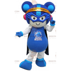 Disfraz de mascota BIGGYMONKEY™ Ratón blanco y azul con atuendo