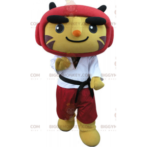 BIGGYMONKEY™ Tijger-mascottekostuum in taekwondo-outfit -