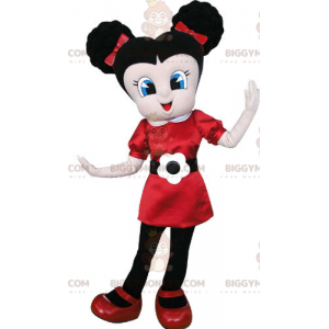 BIGGYMONKEY™ Mascot Costume Brown Girl Wearing Red Dress -