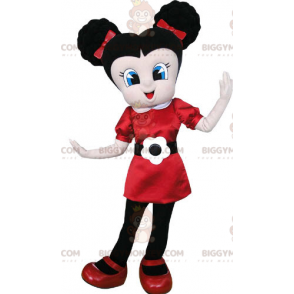 BIGGYMONKEY™ Mascot Costume Brown Girl Wearing Red Dress -