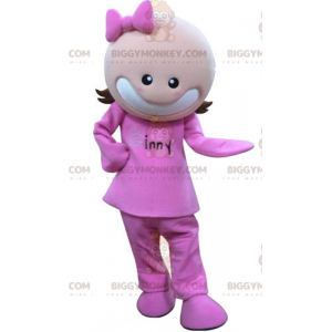BIGGYMONKEY™ costume mascotte ragazza vestita di rosa. Costume