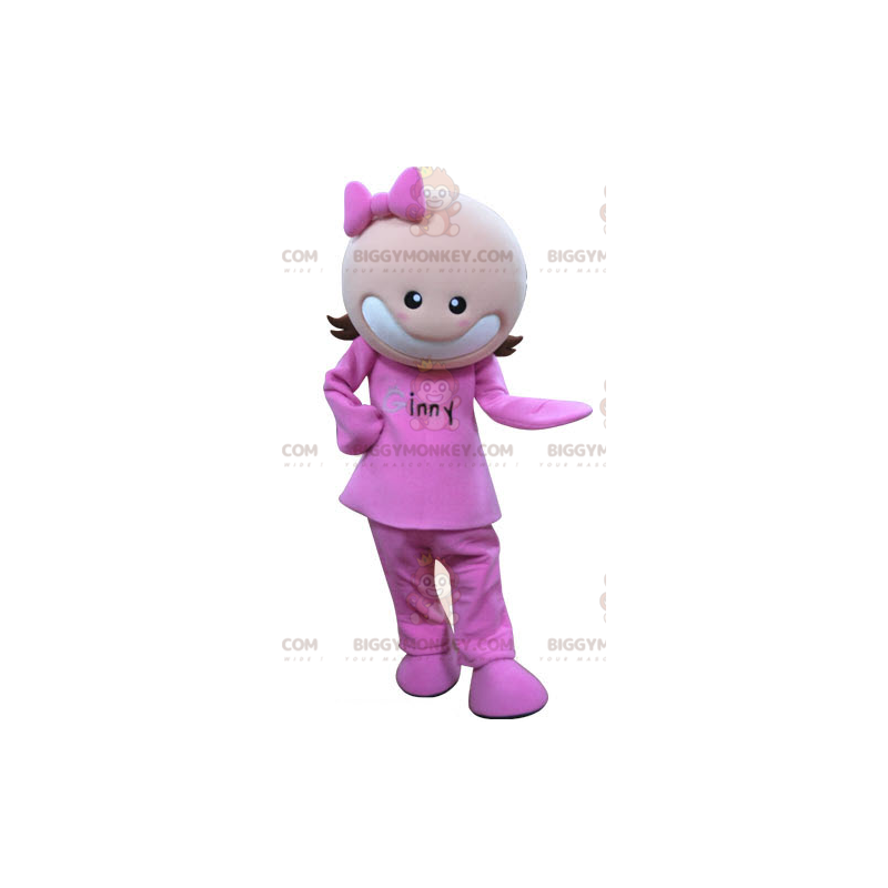 Garota fantasiada de mascote BIGGYMONKEY™ vestida de rosa.