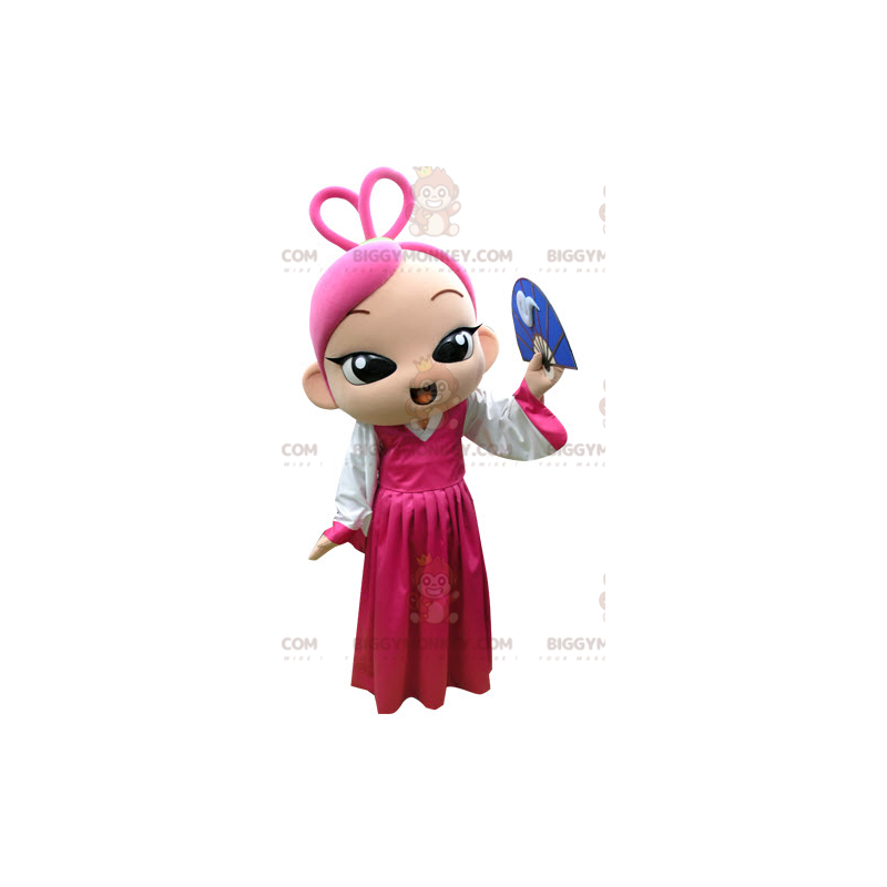 Pink Hair Girl BIGGYMONKEY™ maskotkostume med pink kjole -