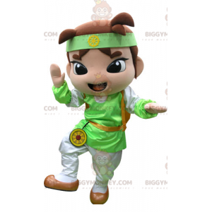 Brown Boy BIGGYMONKEY™ Mascot Costume with Green and White