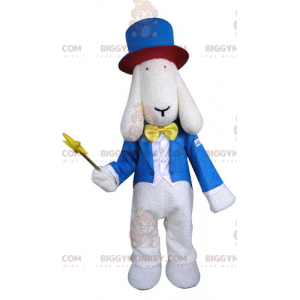 Kostým maskota bílého psa BIGGYMONKEY™ v kostýmu kouzelníka –