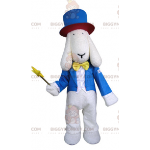 Traje de mascote de cachorro branco BIGGYMONKEY™ vestido com