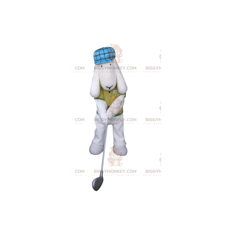 White Dog BIGGYMONKEY™ Mascot Costume Dressed In Golfer Outfit