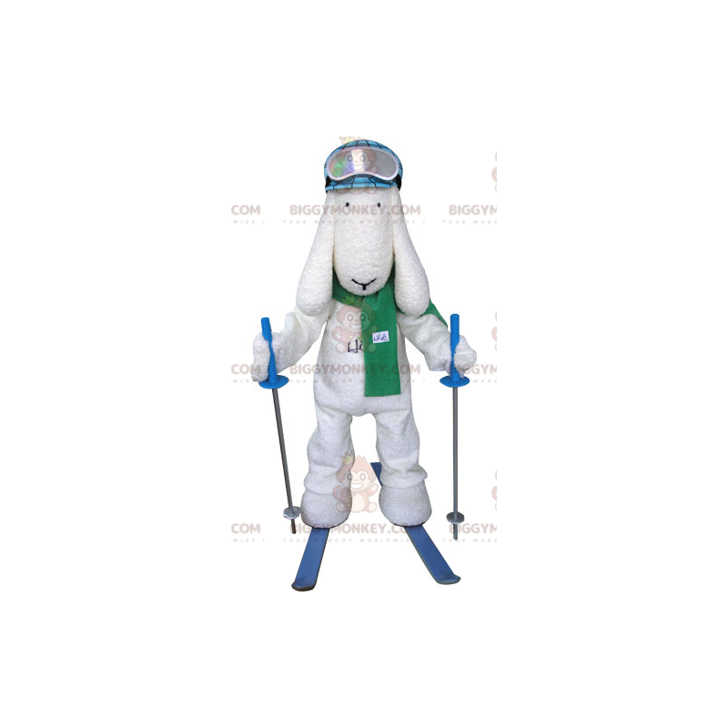 Skifahrer White Dog BIGGYMONKEY™ Maskottchen-Kostüm -