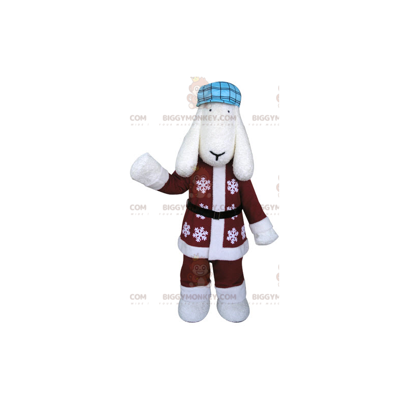 BIGGYMONKEY™ Mascottekostuum Witte hond in winteroutfit -