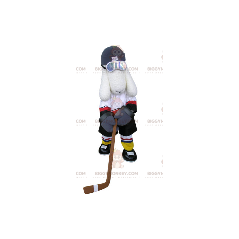 BIGGYMONKEY™ Mascot Costume White Dog In Hockey Outfit –