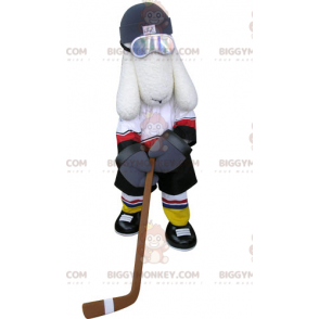 BIGGYMONKEY™ Maskotkostume Hvid Hund i Hockeyoutfit -