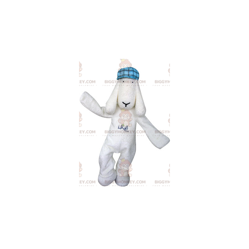 BIGGYMONKEY™ Mascottekostuum Witte hond met blauwe baret -