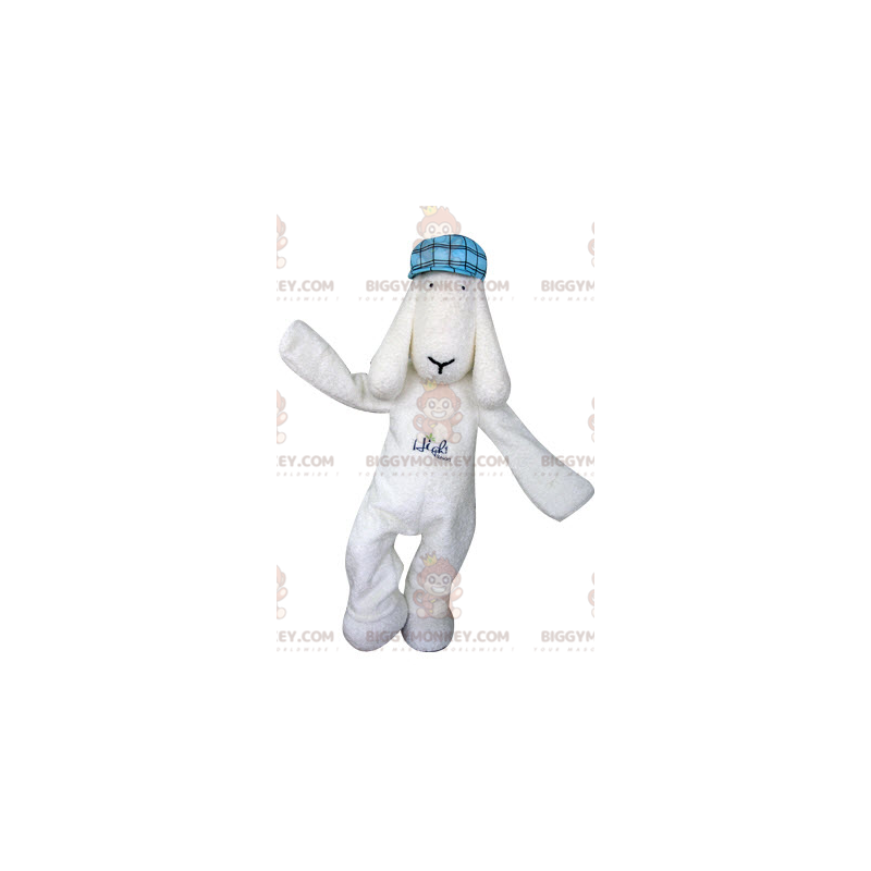 Fantasia de mascote BIGGYMONKEY™ cão branco com boina azul –