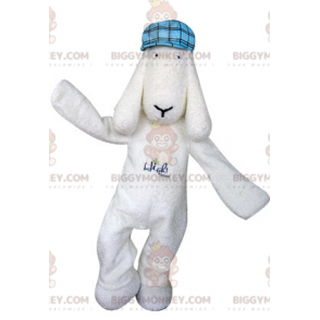 BIGGYMONKEY™ Mascottekostuum Witte hond met blauwe baret -